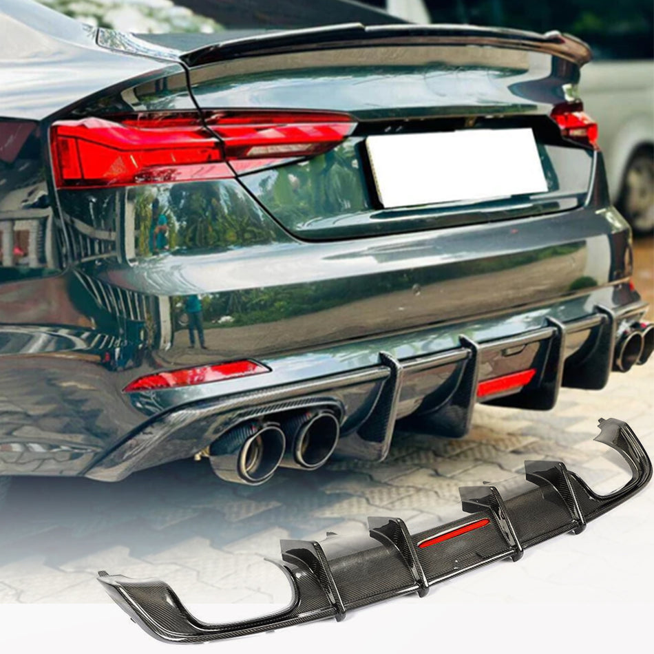 Audi S5 A5 Sline B9 2017-2020 Carbon Fiber Rear Bumper Diffuser Lip With Brake Light-Ahacarbon