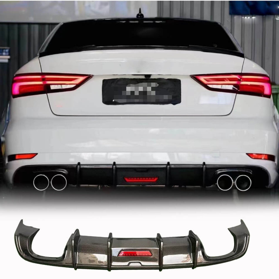 Audi A3 8V.5 Base Sedan Facelift 2017-2021 Rear Bumper Diffuser with LED Carbon Fiber-Ahacarbon