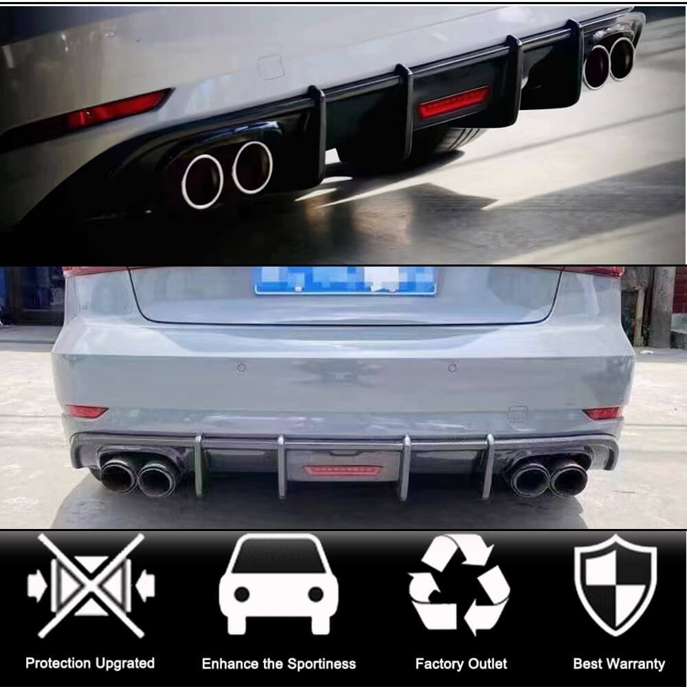 Audi A3 8V.5 Base Sedan Facelift 2017-2021 Rear Bumper Diffuser with LED Carbon Fiber-Ahacarbon