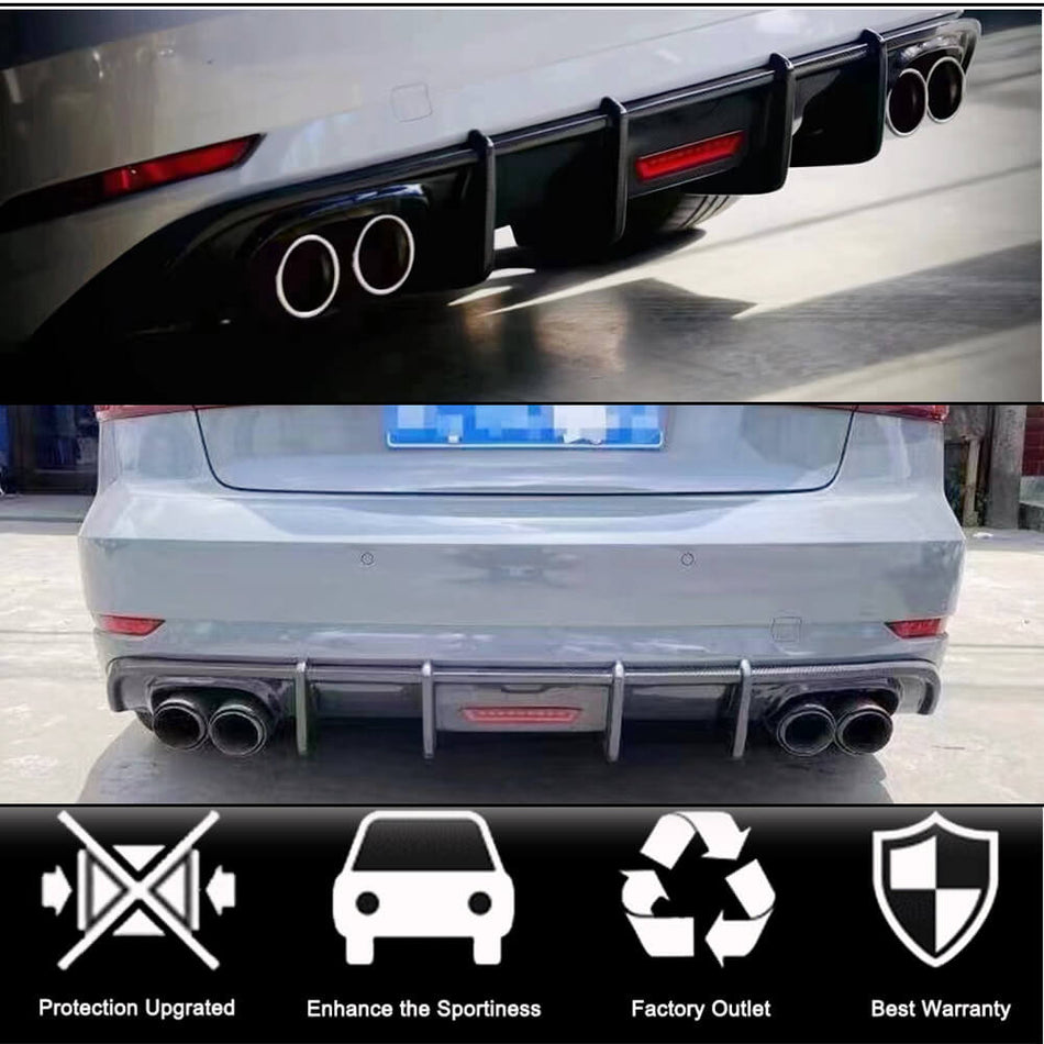 Audi A3 8V.5 Base Sedan Facelift 2017-2021 Rear Bumper Diffuser with LED Carbon Fiber-Ahacarbon
