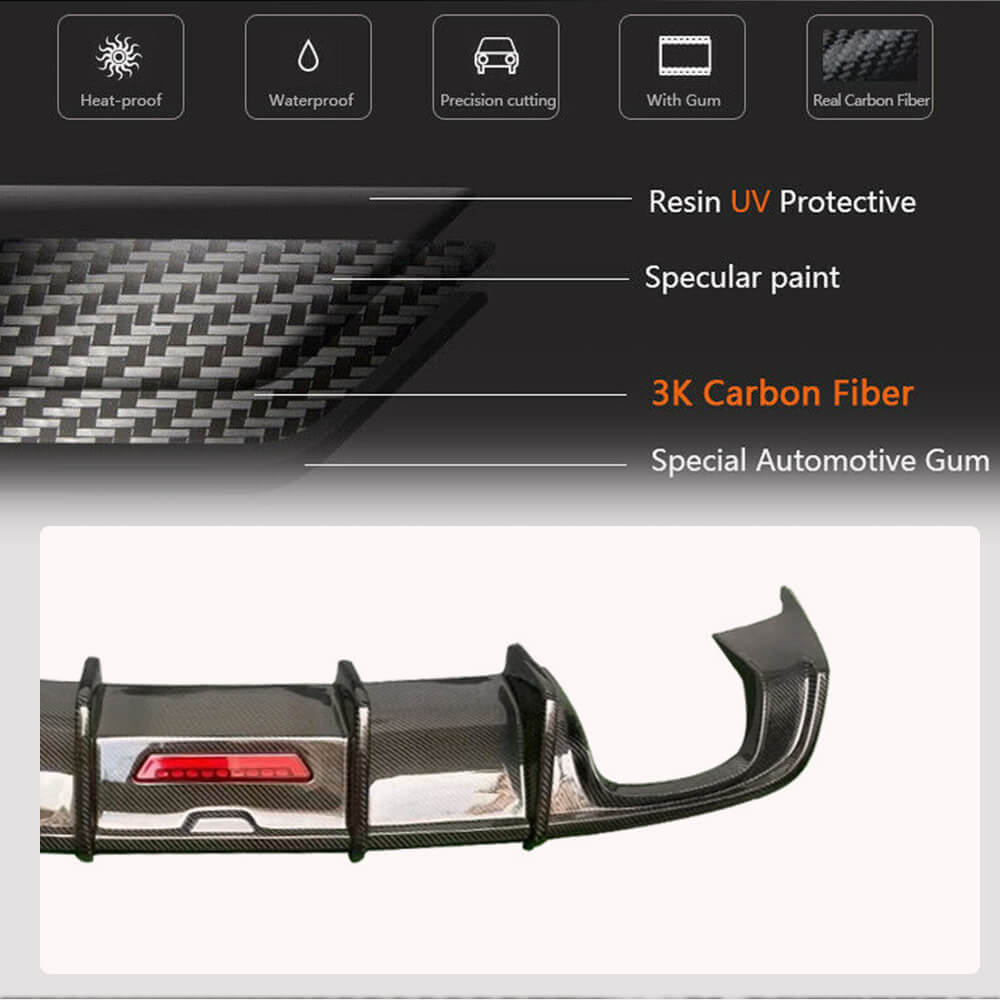 Audi A3 8V.5 Base Sedan Facelift 2017-2021 Rear Bumper Diffuser with LED Carbon Fiber-Ahacarbon