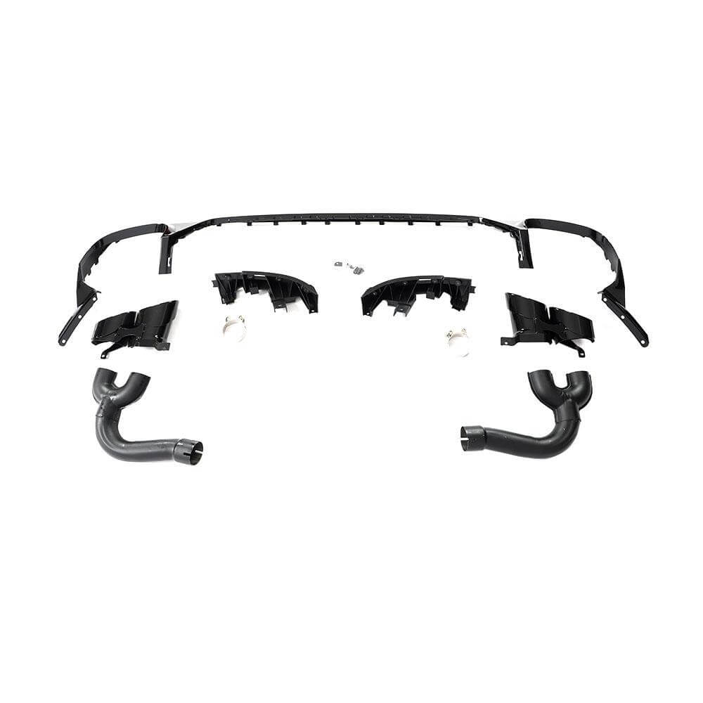 Audi Q8 SQ8 Sport Utility 4-Door 2019-2022 Rear Bumper Diffuser Lip W/Exhaust Trim Tips Black PP-Ahacarbon