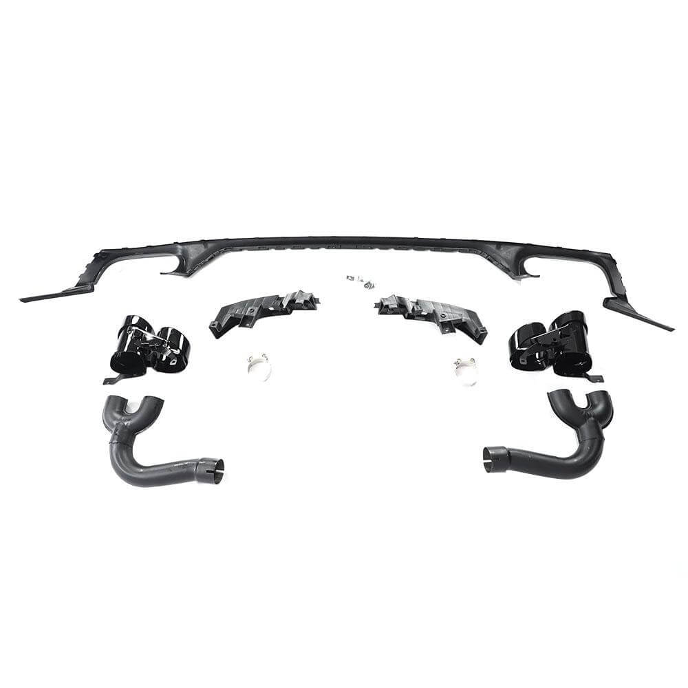 Audi Q8 SQ8 Sport Utility 4-Door 2019-2022 Rear Bumper Diffuser Lip W/Exhaust Trim Tips Black PP-Ahacarbon