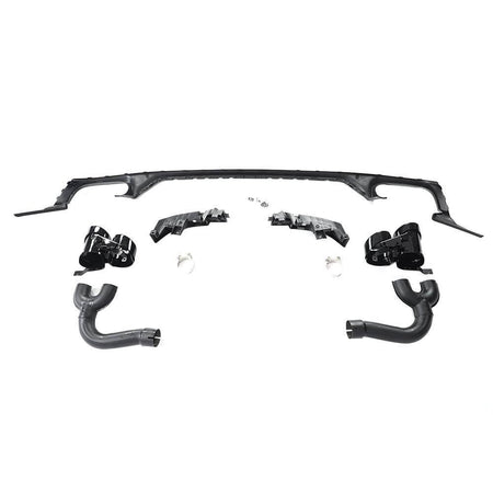 Audi Q8 SQ8 Sport Utility 4-Door 2019-2022 Rear Bumper Diffuser Lip W/Exhaust Trim Tips Black PP-Ahacarbon