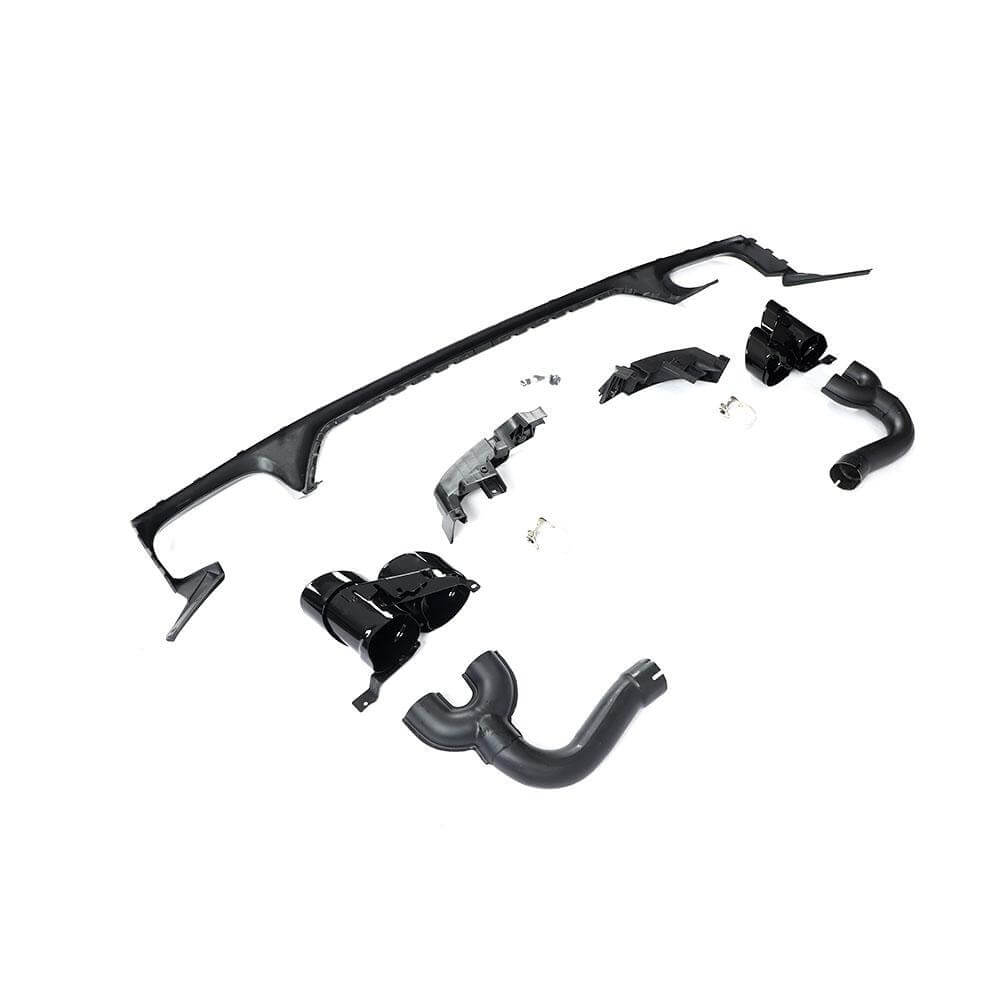 Audi Q8 SQ8 Sport Utility 4-Door 2019-2022 Rear Bumper Diffuser Lip W/Exhaust Trim Tips Black PP-Ahacarbon