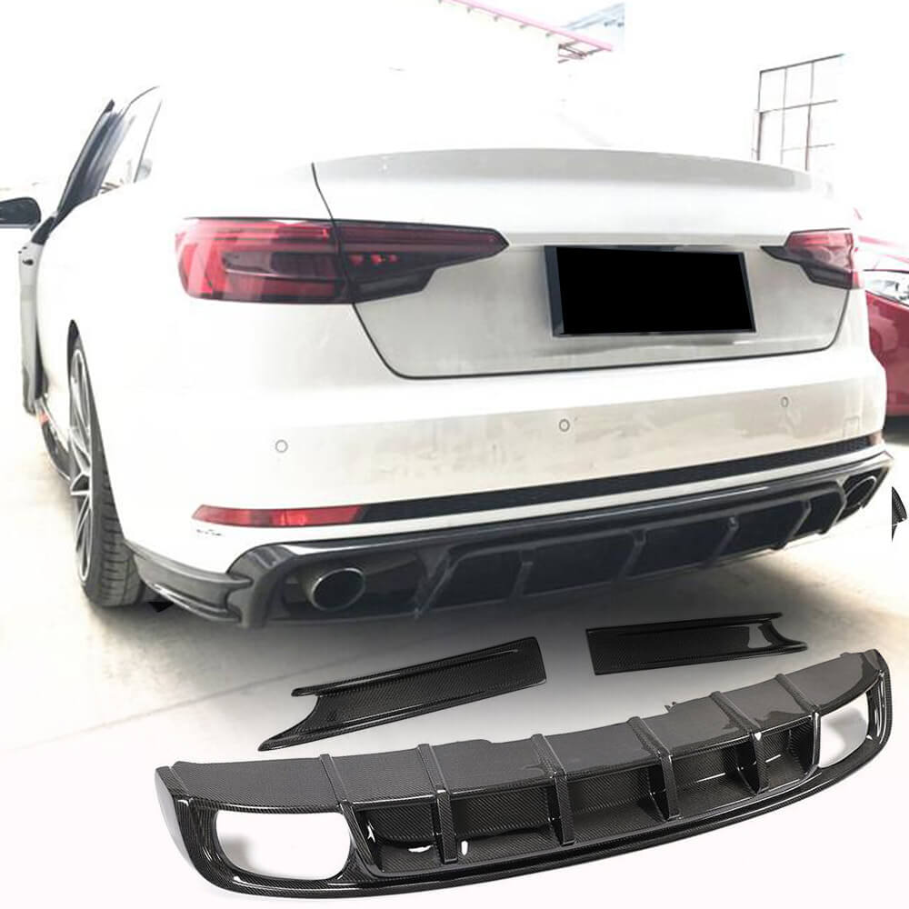 Audi S4 Sedan 2017-2020 Rear Bumper Diffuser With Splitters Carbon Fiber-Ahacarbon