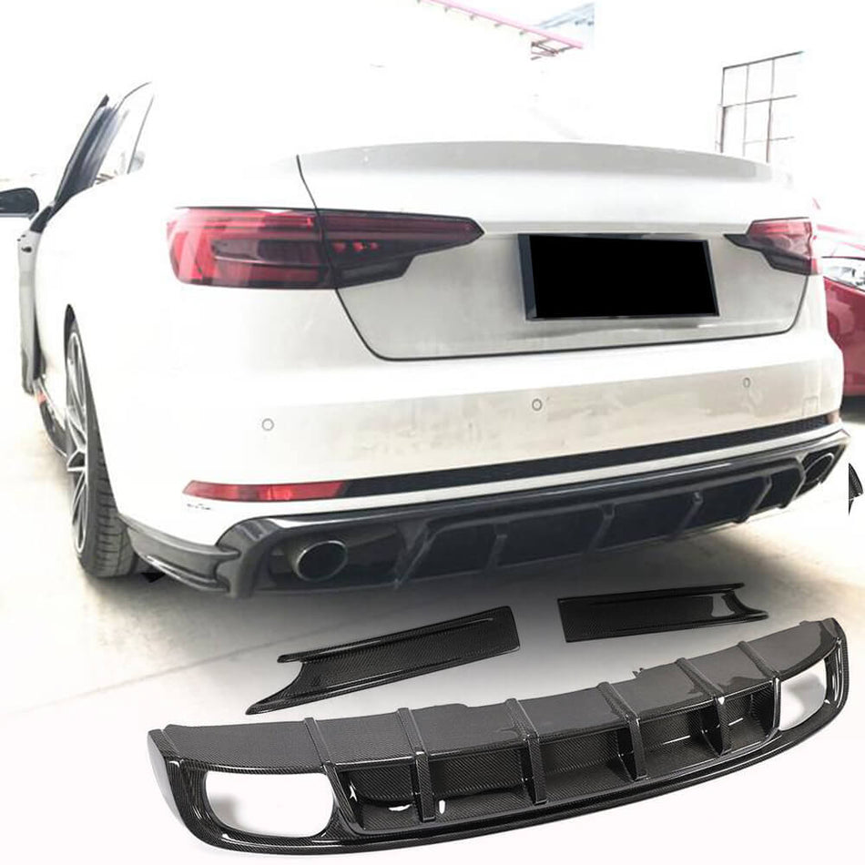 Audi S4 Sedan 2017-2020 Rear Bumper Diffuser With Splitters Carbon Fiber-Ahacarbon