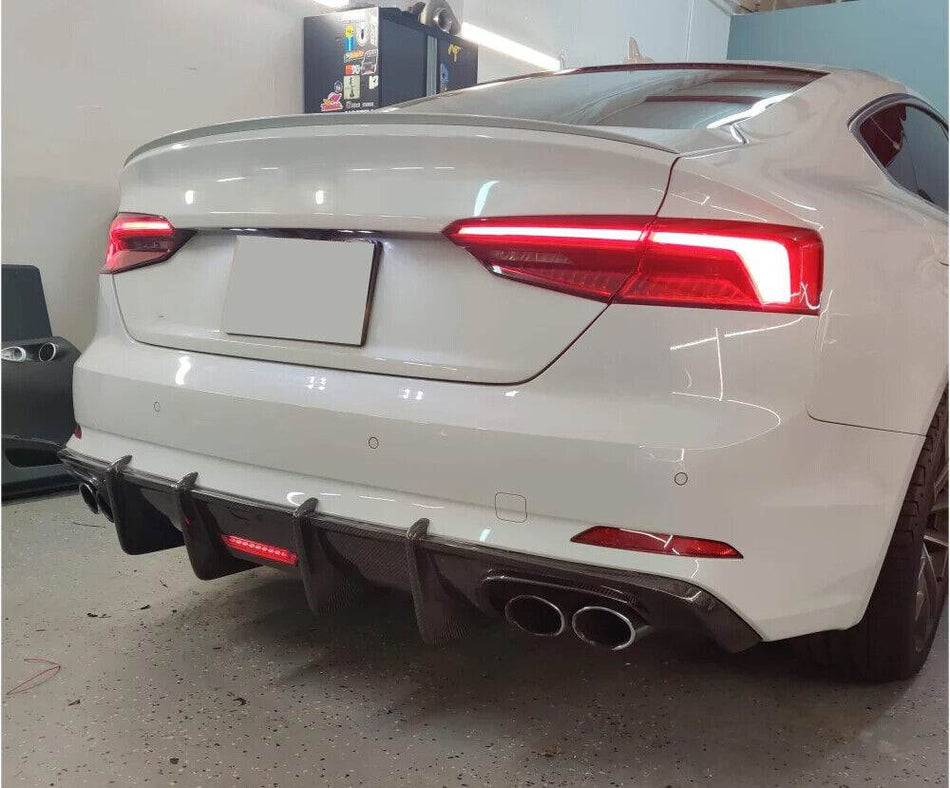 Audi S5 A5 Sline B9 2017-2020 Carbon Fiber Rear Bumper Diffuser Lip With Brake Light-Ahacarbon