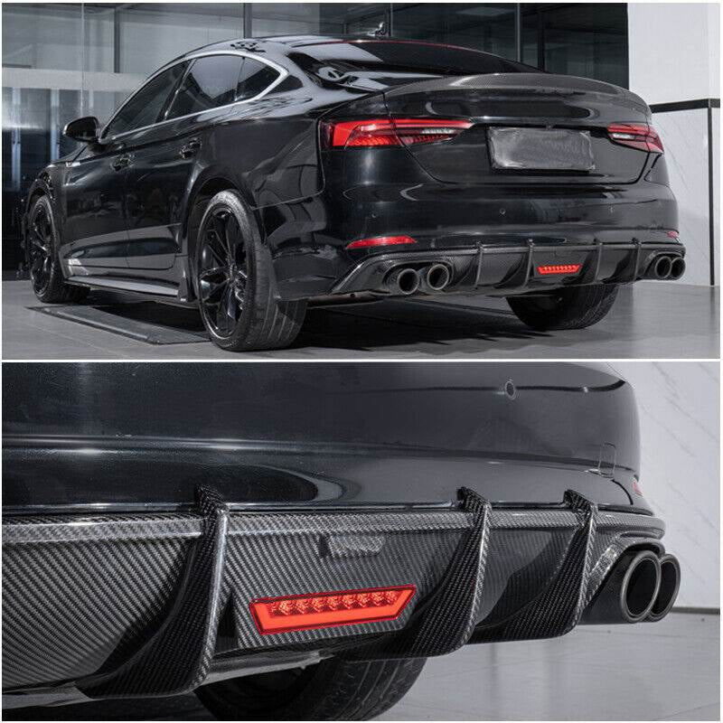 Audi S5 A5 Sline B9 2017-2020 Carbon Fiber Rear Bumper Diffuser Lip With Brake Light-Ahacarbon