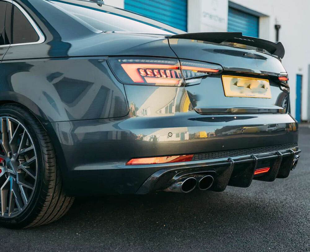 Audi S5 A5 Sline B9 2017-2020 Carbon Fiber Rear Bumper Diffuser Lip With Brake Light-Ahacarbon