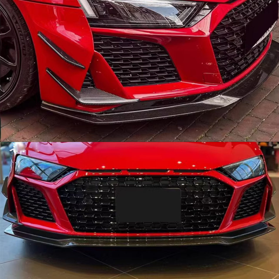 Audi R8 V10 Coupe Spyder Convertible 2Door 2023+ Front Bumper Fins Dry Carbon Fiber-Ahacarbon