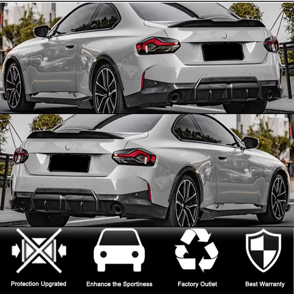 BMW 2 Series G42 220i 230i M Sport M240i 2021-2023 Rear Bumper Diffuser Glossy Black ABS-Ahacarbon