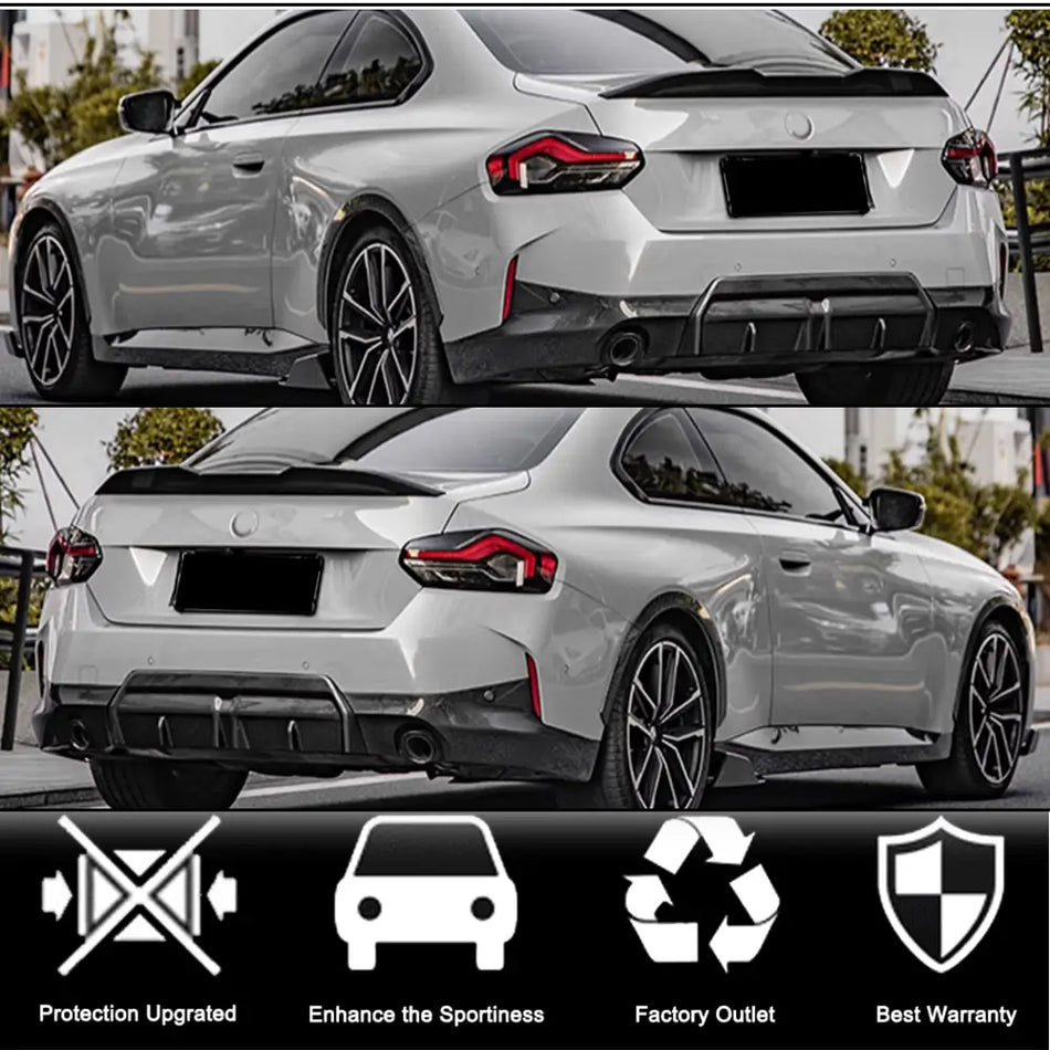 BMW 2 Series G42 220i 230i M Sport M240i 2021-2023 Rear Bumper Diffuser Glossy Black ABS-Ahacarbon