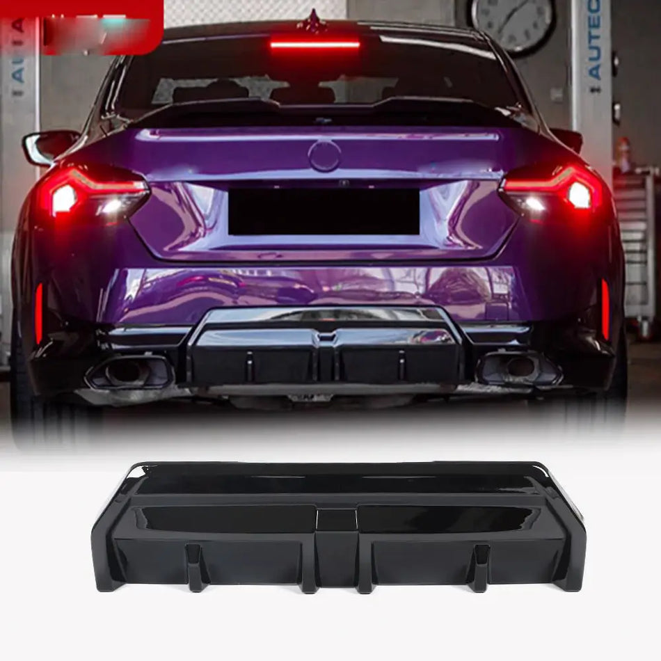 BMW 2 Series G42 220i 230i M Sport M240i 2021-2023 Rear Bumper Diffuser Glossy Black ABS-Ahacarbon