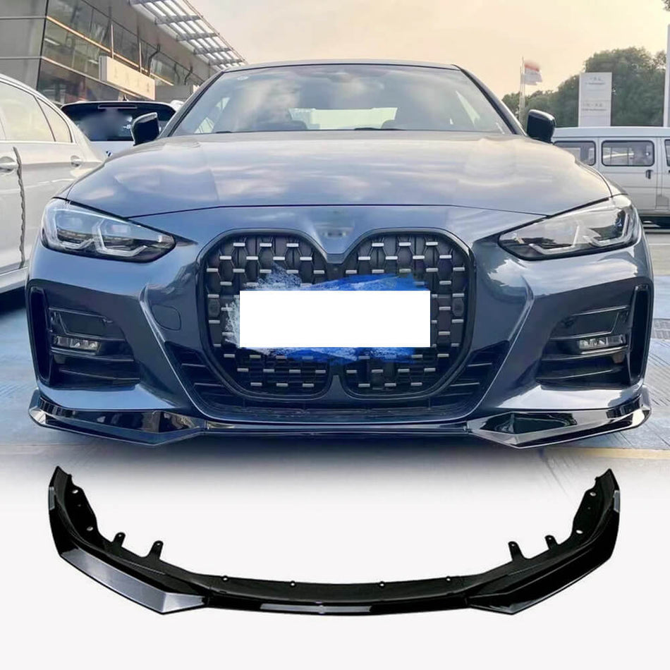 BMW 4 Series G22 G23 430i M440i 2021-2024 Front Bumper Lip Glossy Black ABS 3PCS-Ahacarbon