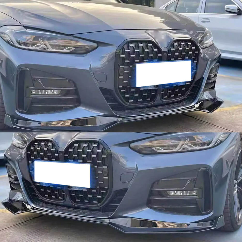 BMW 4 Series G22 G23 430i M440i 2021-2024 Front Bumper Lip Glossy Black ABS 3PCS-Ahacarbon