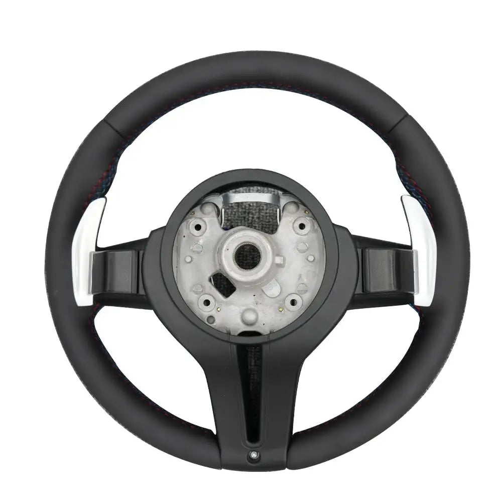 BMW Universal M series M3 M4 F series F30 F10 F15 F16 Leather Steering Wheel Upgraded with Carbon Fiber Steering Wheel Trim Cover (Paddles+Buttons+Carbon fiber Trim Cover+Flat Bottom)-Ahacarbon