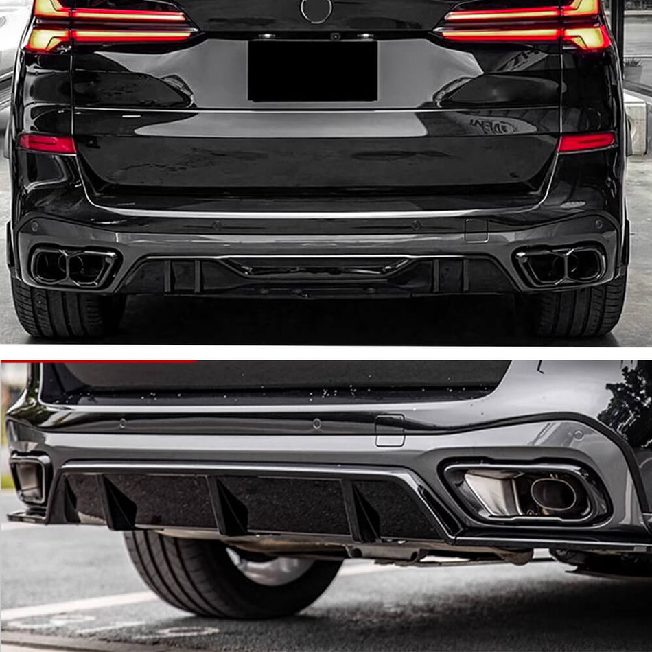 BMW X5 G05 Sport Utility 4-Door Rear Bumper Diffuser Lip W/ Exhaust Tips Tailpipe Glossy Black ABS-Ahacarbon