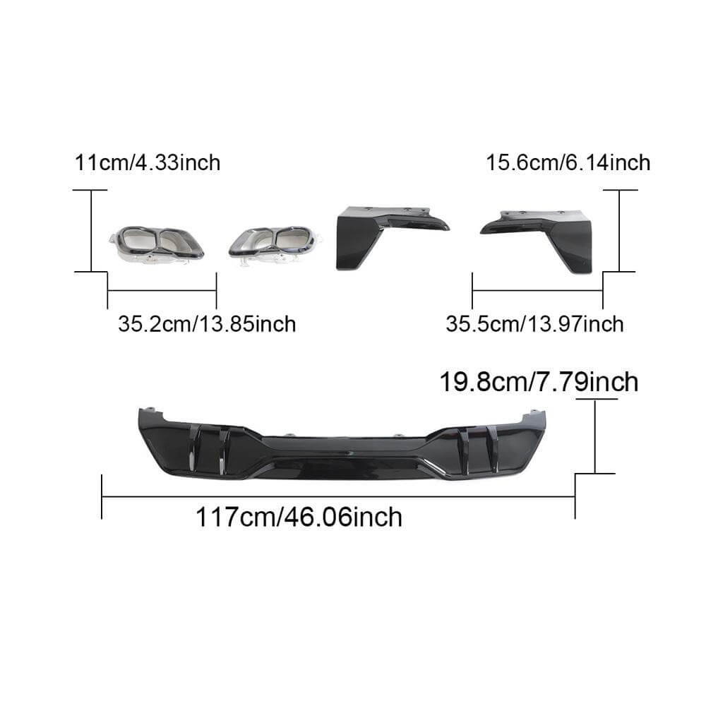 BMW X5 G05 Sport Utility 4-Door Rear Bumper Diffuser Lip W/ Exhaust Tips Tailpipe Glossy Black ABS-Ahacarbon