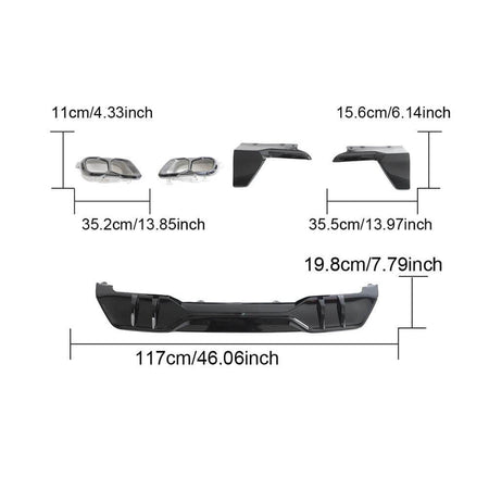BMW X5 G05 Sport Utility 4-Door Rear Bumper Diffuser Lip W/ Exhaust Tips Tailpipe Glossy Black ABS-Ahacarbon