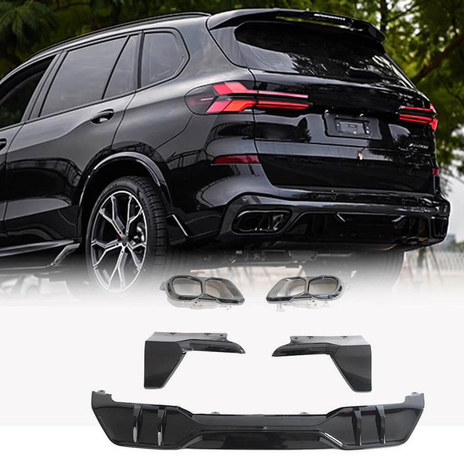 BMW X5 G05 Sport Utility 4-Door Rear Bumper Diffuser Lip W/ Exhaust Tips Tailpipe Glossy Black ABS-Ahacarbon