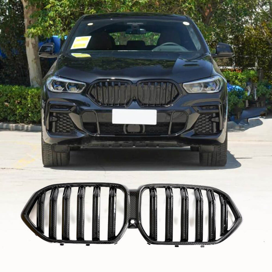 BMW X6 G06 F96 X6M 2020+ Front Dual Slat Bumper Grill Dry Carbon Fiber-Ahacarbon