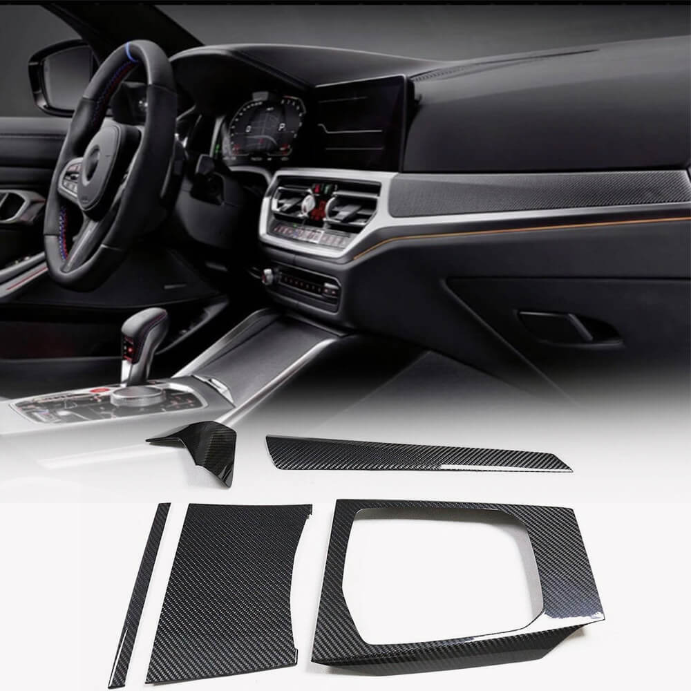 BMW G80 M3 G82 G83 M4 2021+ Interior Center Console Dashboard Trims LHD 5pcs Dry Carbon Fiber-Ahacarbon