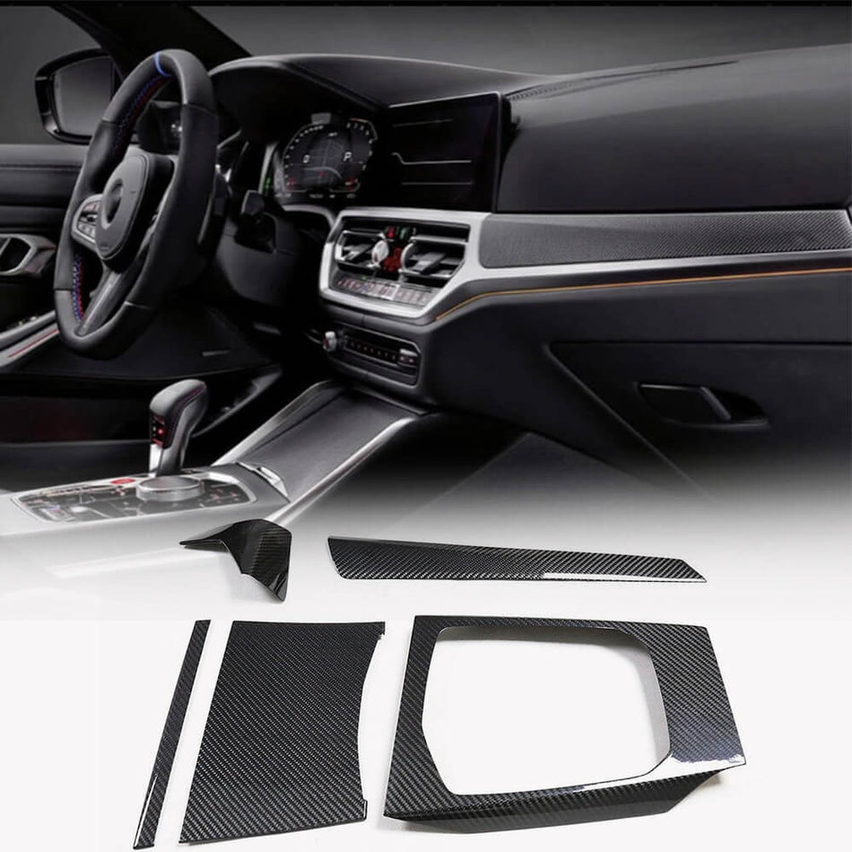 BMW G80 M3 G82 G83 M4 2021+ Interior Center Console Dashboard Trims LHD 5pcs Dry Carbon Fiber-Ahacarbon