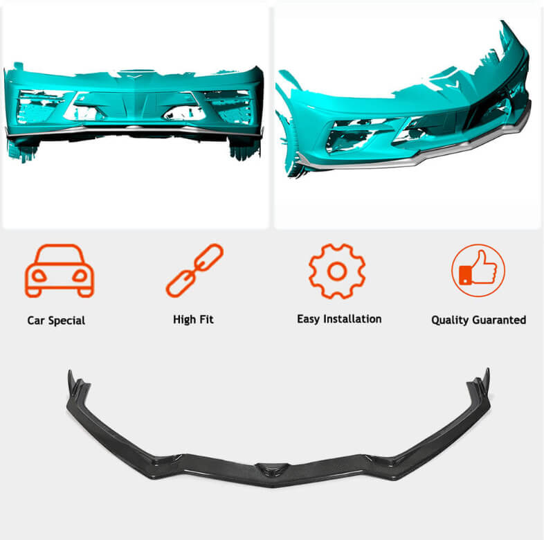 Chevrolet Corvette C8 Stingray 2020-2022 Front Bumper Lip Side Skirts Rear Diffuser Rear Trunk Spoiler Carbon Fiber-Ahacarbon