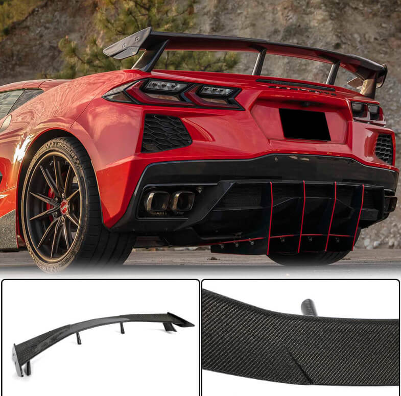 Chevrolet Corvette C8 Stingray 2020-2022 Front Bumper Lip Side Skirts Rear Diffuser Rear Trunk Spoiler Carbon Fiber-Ahacarbon
