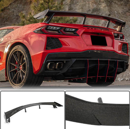 Chevrolet Corvette C8 Stingray 2020-2022 Front Bumper Lip Side Skirts Rear Diffuser Rear Trunk Spoiler Carbon Fiber-Ahacarbon