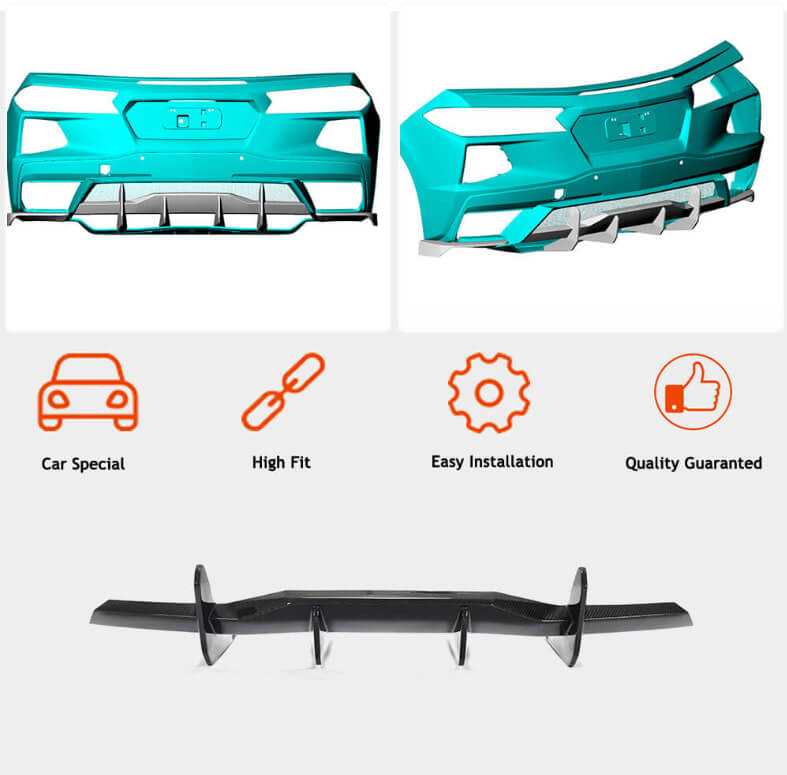 Chevrolet Corvette C8 Stingray 2020-2022 Front Bumper Lip Side Skirts Rear Diffuser Rear Trunk Spoiler Carbon Fiber-Ahacarbon