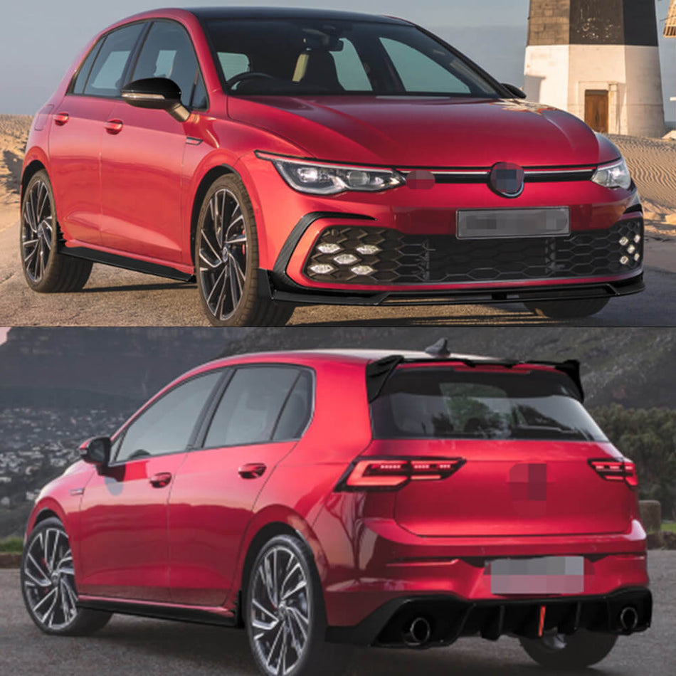 Volkswagen VW Golf 8 MK8 GTI R 2021-2023 Front Bumper Lip Side Skirts Rear Diffuser Rear Trunk Spoiler Carbon Fiber-Ahacarbon