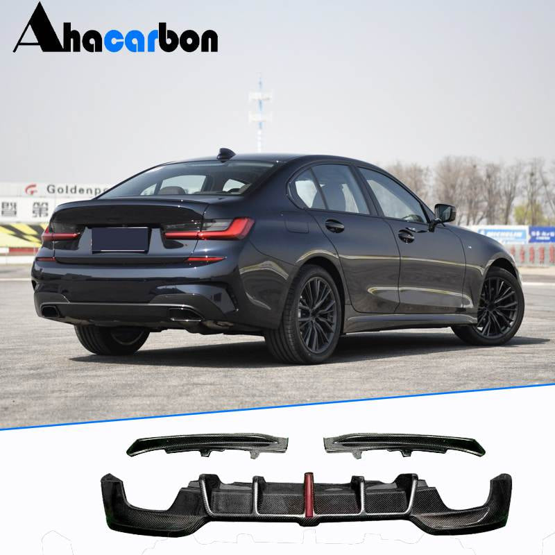 BMW 3 Series G20 G28 330i M Sport 2019-2022 Rear Bumper Diffuser with LED Carbon Fiber-Ahacarbon