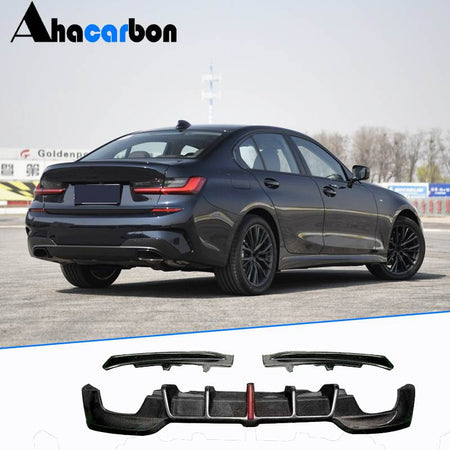 BMW 3 Series G20 G28 330i M Sport 2019-2022 Rear Bumper Diffuser with LED Carbon Fiber-Ahacarbon