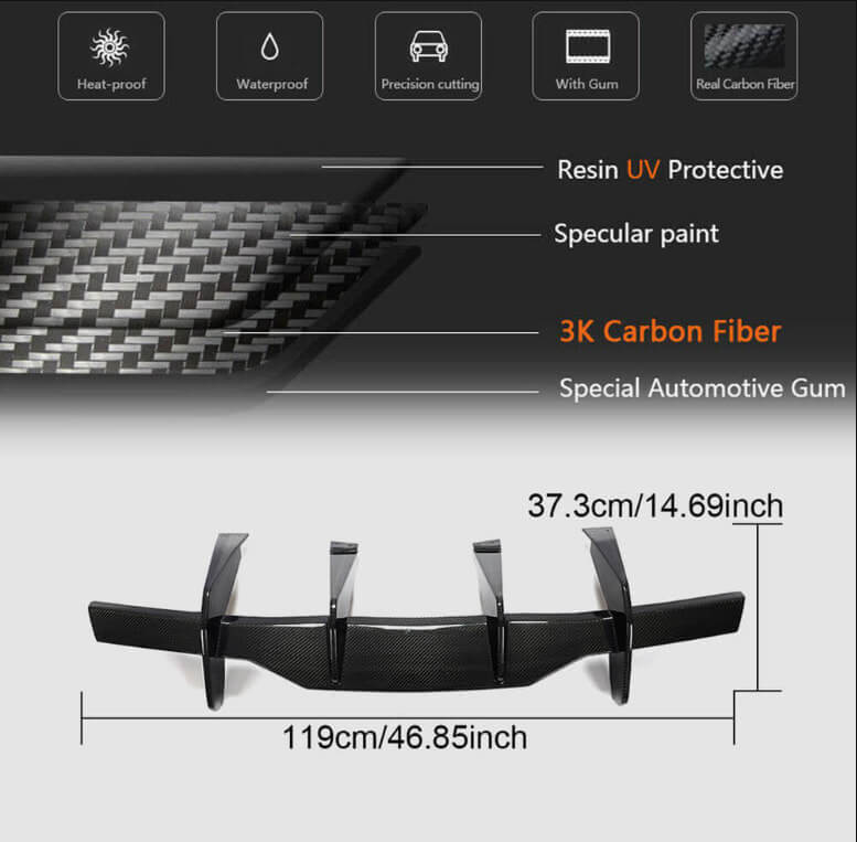 Chevrolet Corvette C8 2020-2022 Rear Bumper Diffuser with Splitters Carbon Fiber-Ahacarbon