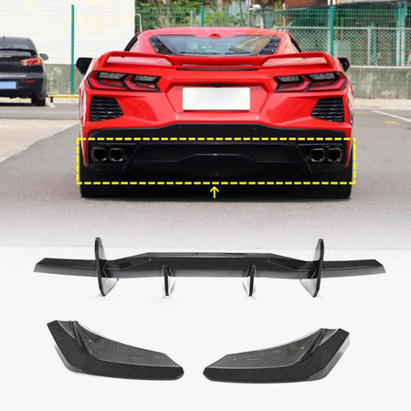 Chevrolet Corvette C8 2020-2022 Rear Bumper Diffuser with Splitters Carbon Fiber-Ahacarbon
