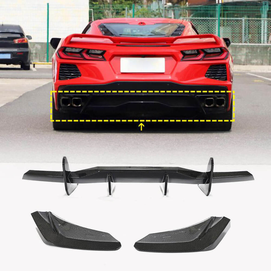 Chevrolet Corvette C8 2020-2022 Rear Bumper Diffuser with Splitters Carbon Fiber-Ahacarbon