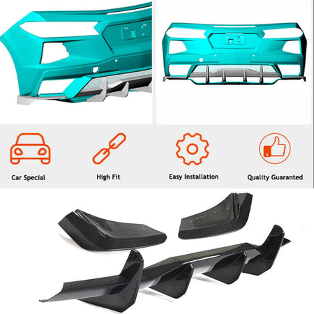 Chevrolet Corvette C8 2020-2022 Rear Bumper Diffuser with Splitters Carbon Fiber-Ahacarbon