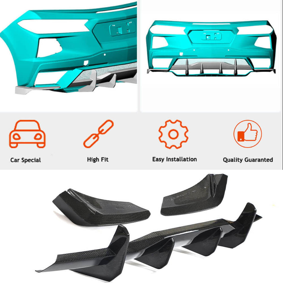Chevrolet Corvette C8 2020-2022 Rear Bumper Diffuser with Splitters Carbon Fiber-Ahacarbon