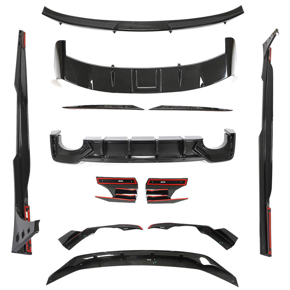 Audi RS6 2019-2022 Front Bumper Lip Side Skirts Rear Diffuser Rear Trunk Spoiler Rear Window Spoiler Dry Carbon Fiber-Ahacarbon