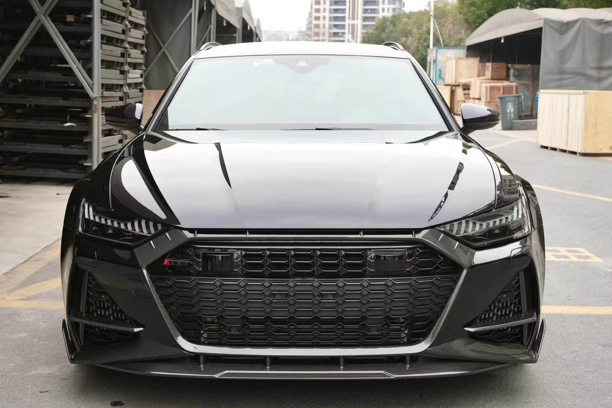 Audi RS6 2019-2022 Front Bumper Lip Side Skirts Rear Diffuser Rear Trunk Spoiler Rear Window Spoiler Dry Carbon Fiber-Ahacarbon