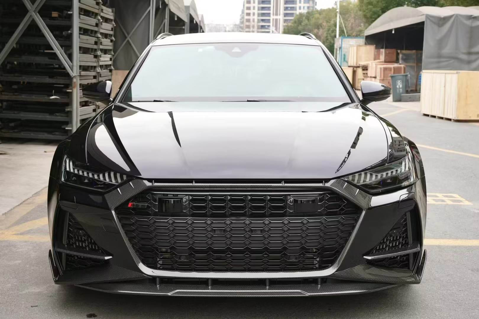 Audi RS6 2019-2022 Front Bumper Lip Side Skirts Rear Diffuser Rear Trunk Spoiler Rear Window Spoiler Dry Carbon Fiber-Ahacarbon