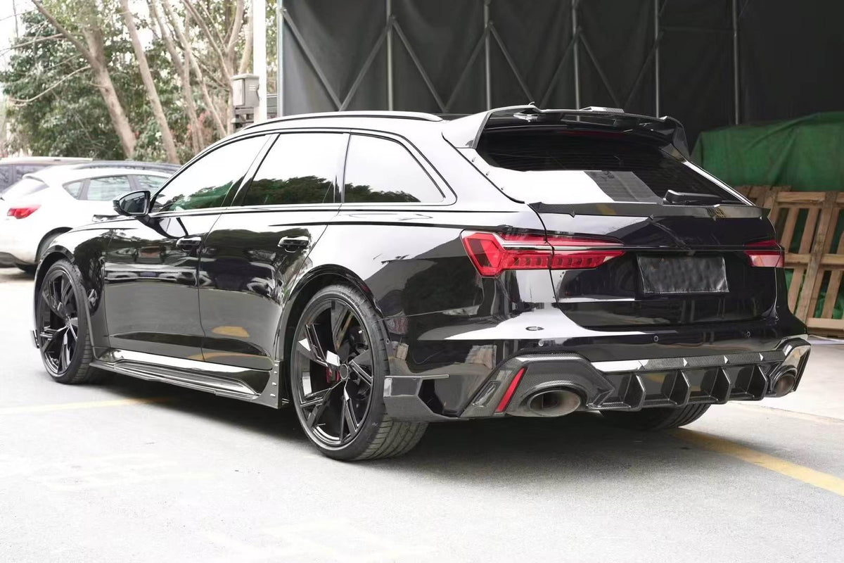 Audi RS6 2019-2022 Front Bumper Lip Side Skirts Rear Diffuser Rear Trunk Spoiler Rear Window Spoiler Dry Carbon Fiber-Ahacarbon