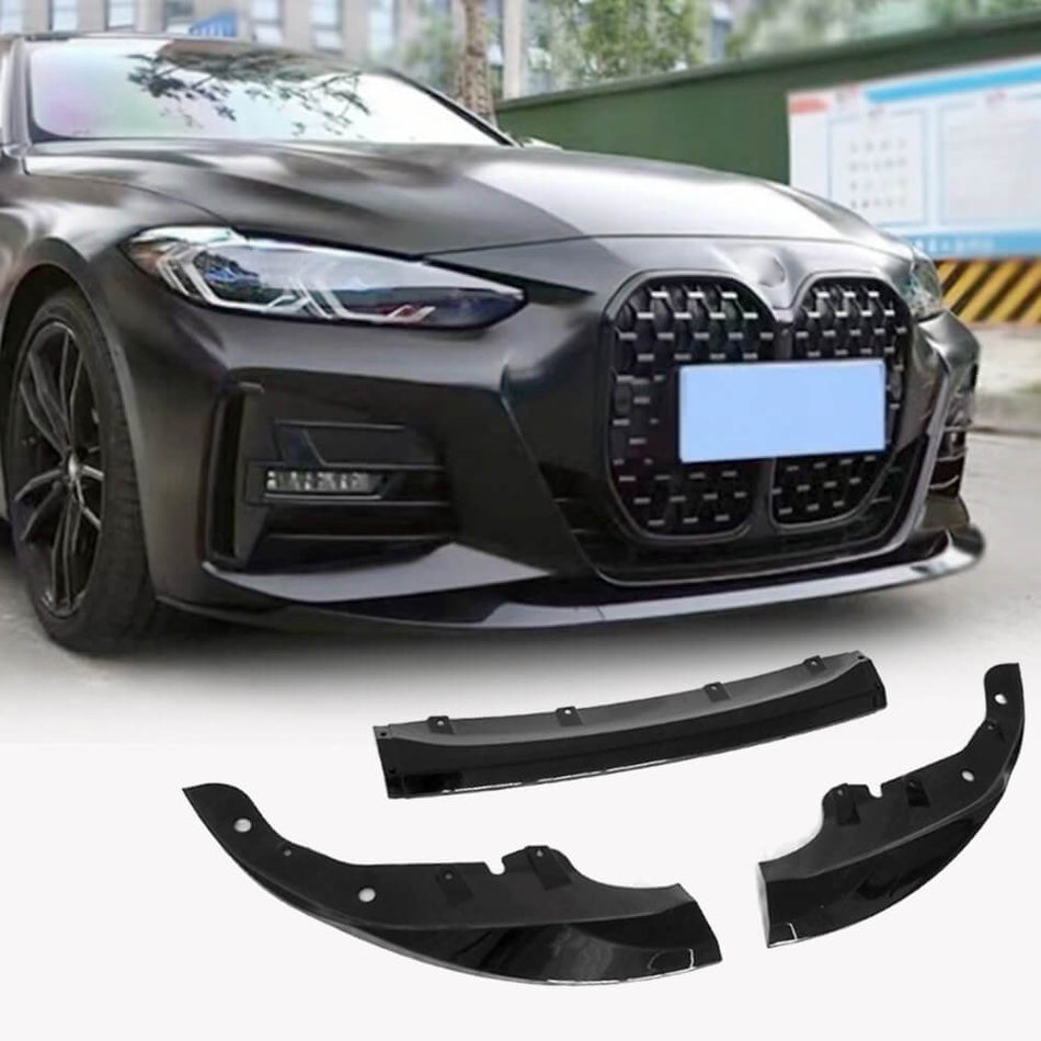 BMW 4 Series G22 G23 420i 430i M Sport M440i 2020-2022 Front Bumper Lip Glossy BlacK ABS-Ahacarbon