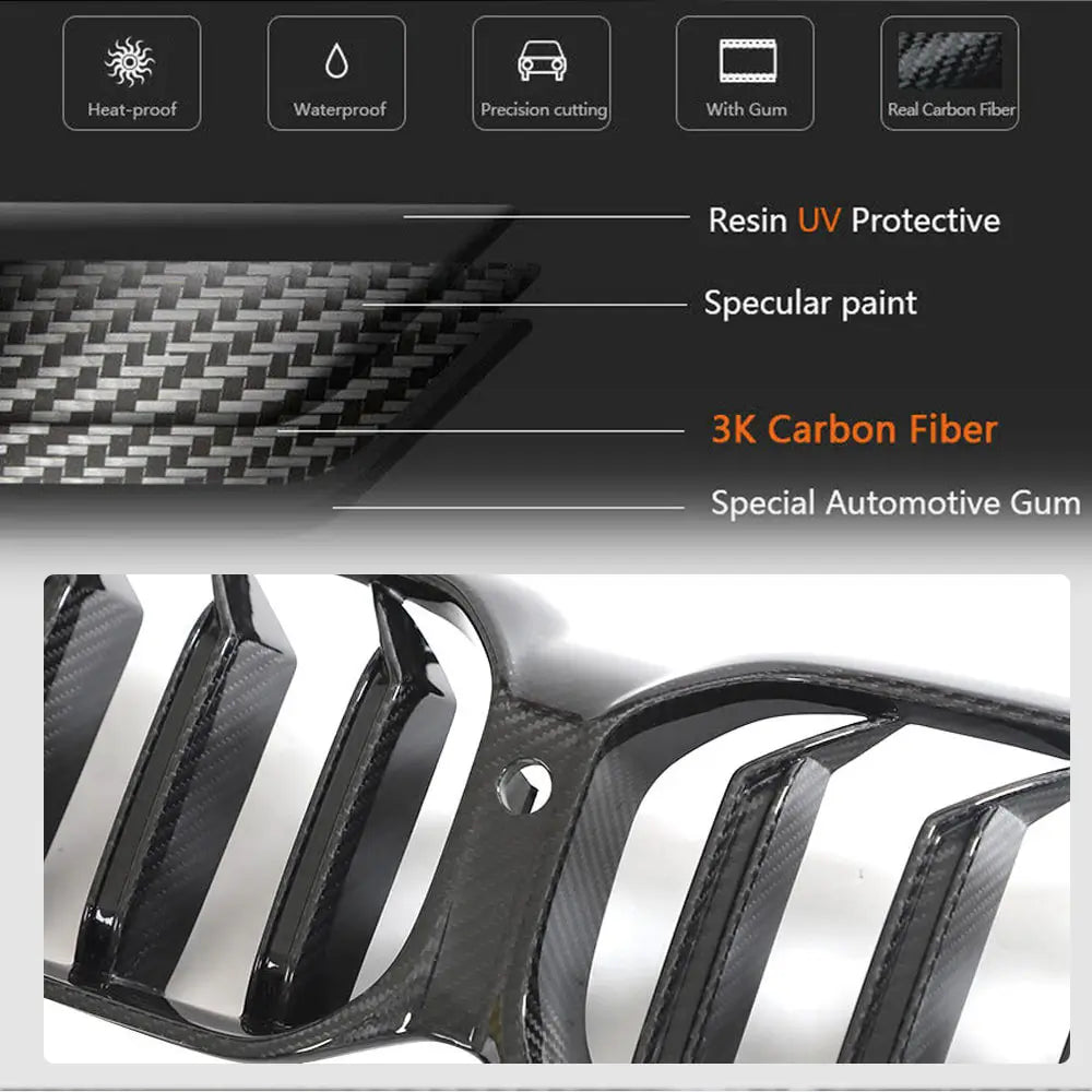 BMW 5 Series G30 G38 LCI 2021-2023 Front Grille Dry Carbon Fiber-Ahacarbon