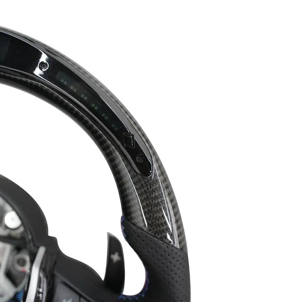 BMW Universal F06/F10/F12/F13/F8X Classic Steering Wheel With LED Carbon Fiber (Airbag+Paddles+Buttons+Carbon Fiber Trim Cover+Flat Bottom)-Ahacarbon