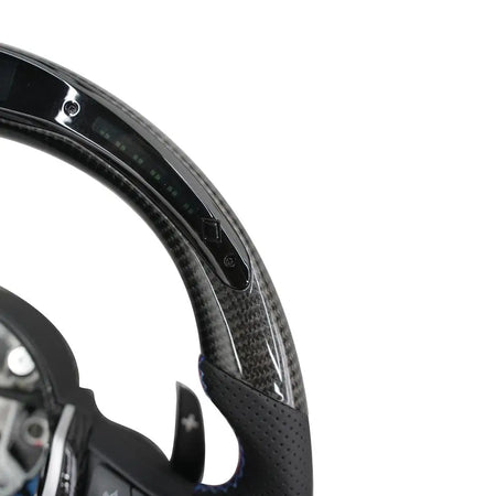 BMW Universal F06/F10/F12/F13/F8X Classic Steering Wheel With LED Carbon Fiber (Airbag+Paddles+Buttons+Carbon Fiber Trim Cover+Flat Bottom)-Ahacarbon