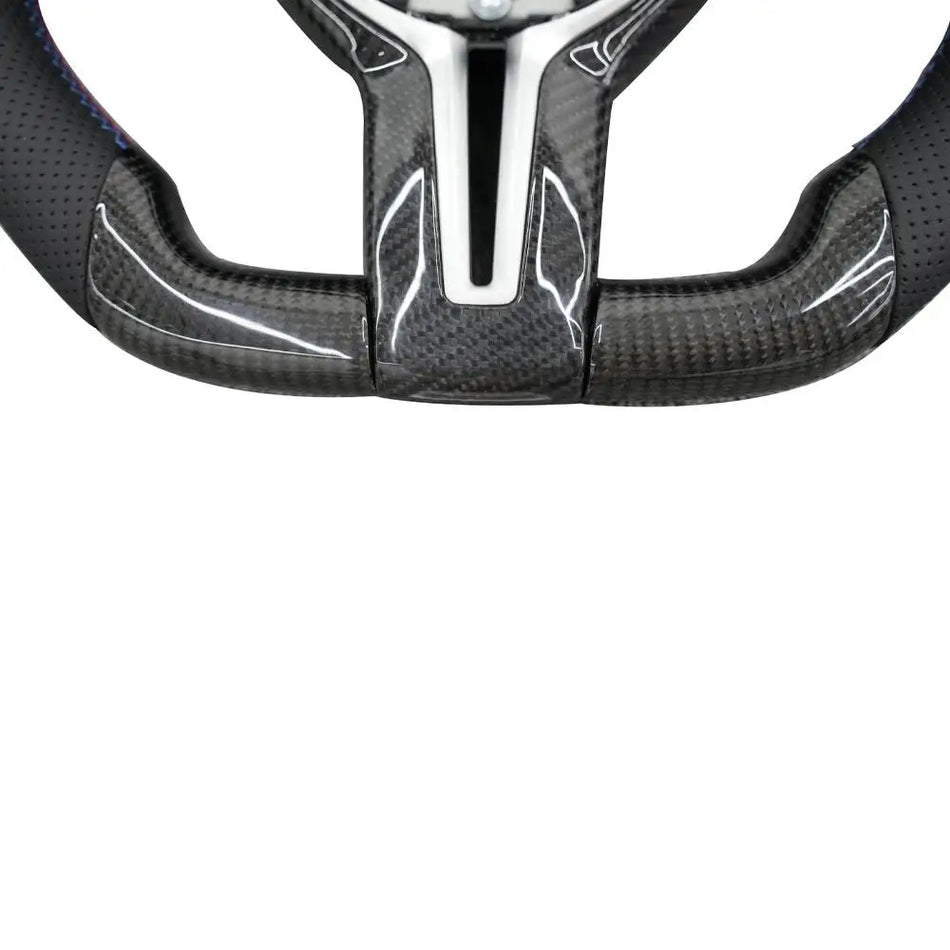 BMW Universal F06/F10/F12/F13/F8X Classic Steering Wheel With LED Carbon Fiber (Airbag+Paddles+Buttons+Carbon Fiber Trim Cover+Flat Bottom)-Ahacarbon