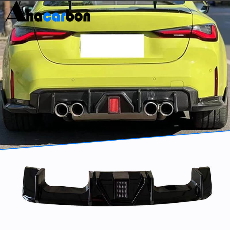 BMW G80 M3 G82 G83 M4 2021+ Rear Bumper Diffuser With LED Brake Light Glossy Black ABS-Ahacarbon